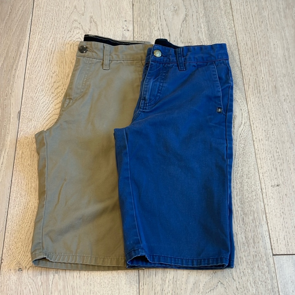 Volcom Shorts in Boys 12 (Blue) and Boys 14 (Tan)